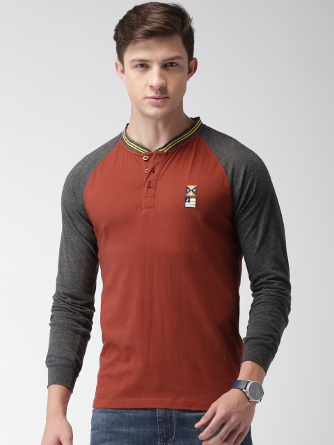 

Harvard Men Maroon Solid Henley Pure Cotton T-shirt