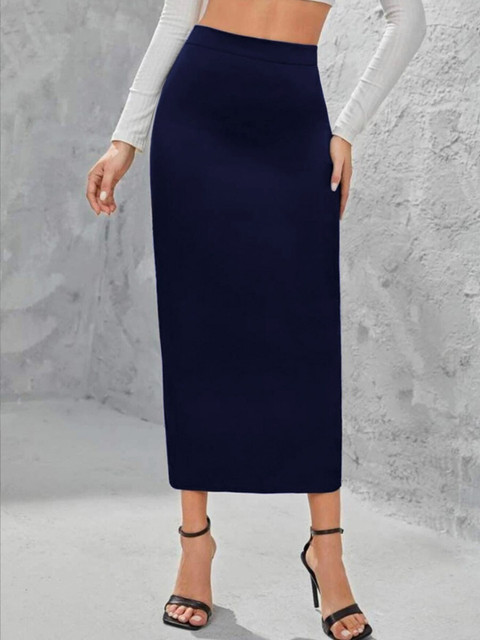 

Dream Beauty Fashion Women Navy Blue Solid Midi Pencil Skirt