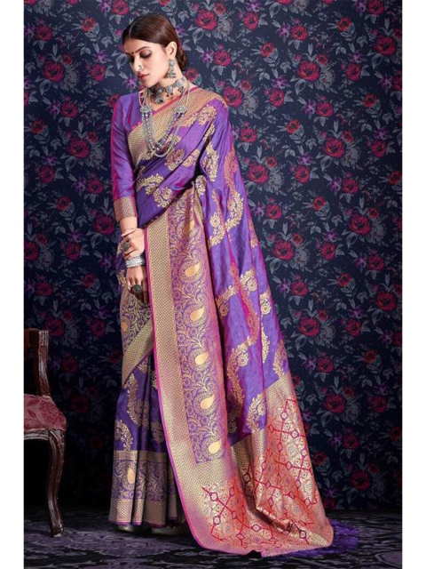 

KARAGIRI Purple & Gold-Toned Paisley Zari Saree