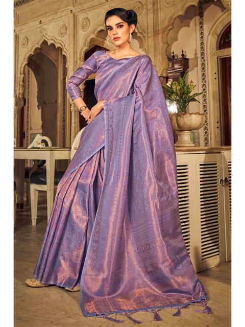 

KARAGIRI Purple & Gold-Toned Woven Design Zari Silk Blend Kanjeevaram Saree