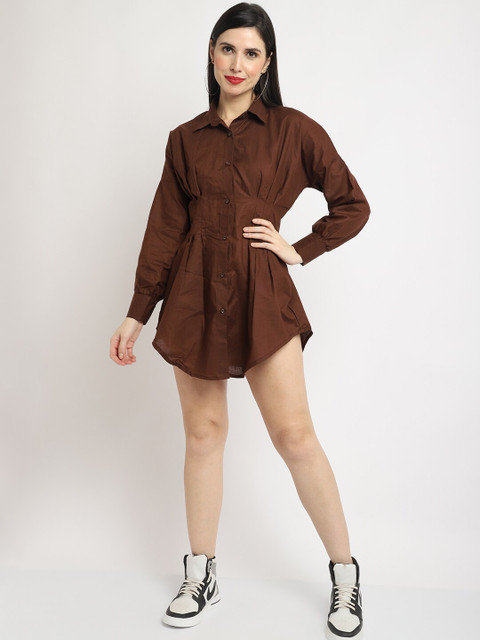 

WOOFFLY Brown Organic Cotton Shirt Mini Dress