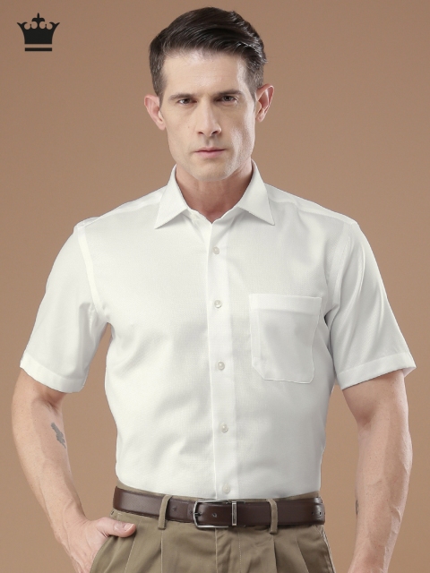 

Louis Philippe Men White Self-Design Permapress finest wrinkle free Formal Shirt
