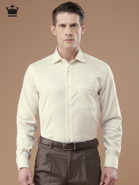 

Louis Philippe Men Cream-Coloured Self-Design Formal Shirt