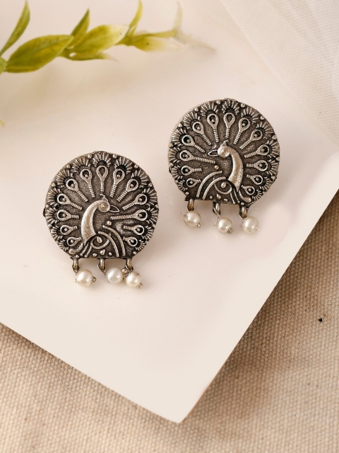 

AQUASTREET Silver-Plated Peacock Shaped Stud Earrings