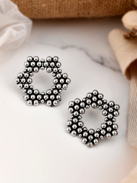 

AQUASTREET Silver-Toned Oxidised Silver Plated Studs Earrings