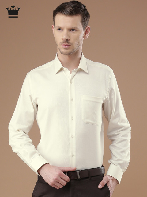 

Louis Philippe Men Off-White Regular Fit Self-Design Wrinkle-Free Permapress finest wrinkle free Formal Shirt