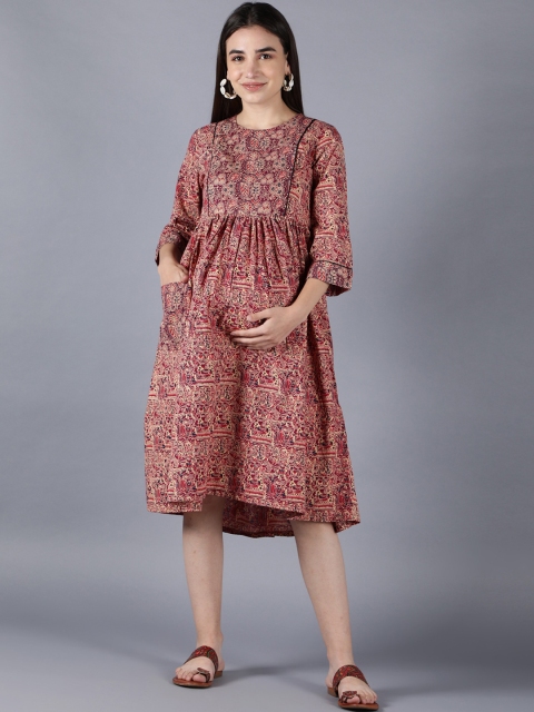 

Cot'N Soft Women Maroon Ethnic Motifs Printed Block Print Handloom Maternity Kurta