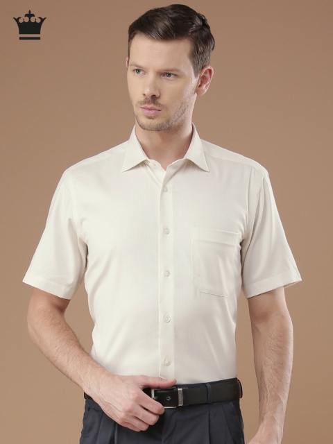 

Louis Philippe Men Cream-Coloured Self-Design Formal Shirt