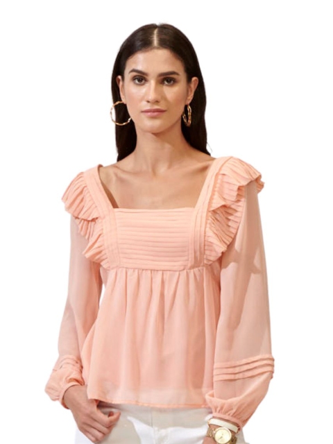 

Style Island Women Peach-Coloured Ruffles Empire Top