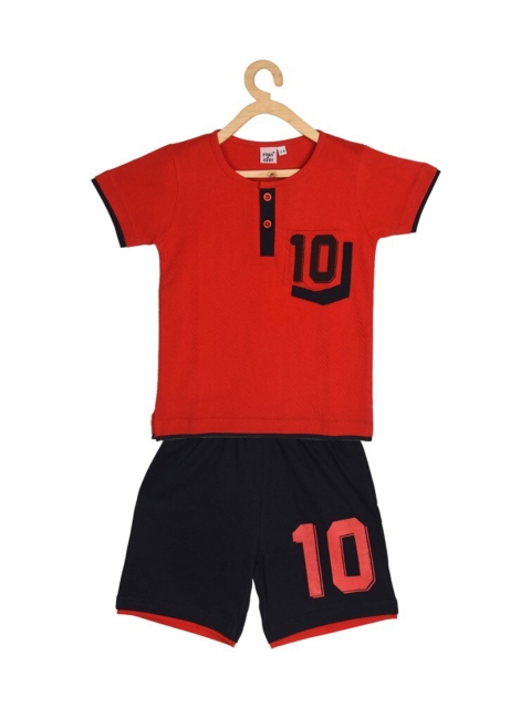 

POMY & JINNY Boys Red & Black Printed T-shirt with Shorts