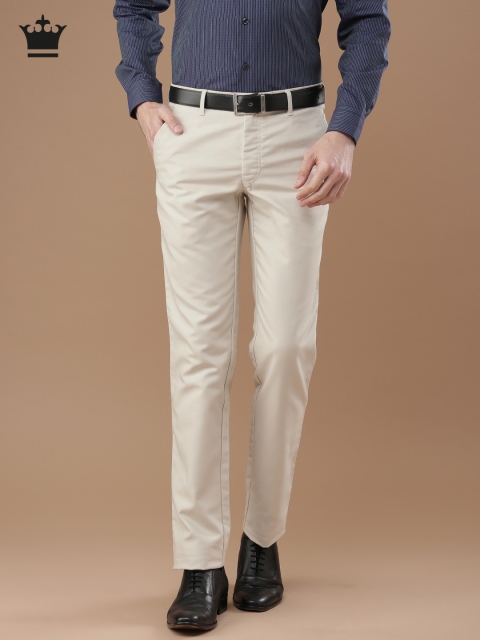 

Louis Philippe Men Off-White Milano Fit Solid Formal Trousers