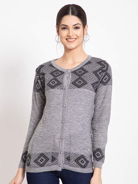 

TYSORT Women Grey & Black Printed Cardigan