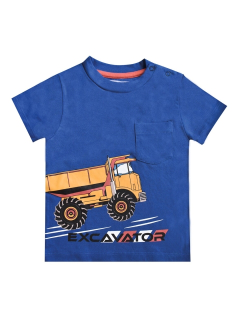 

milou Boys Blue & Mustard Yellow Printed Pure Cotton T-shirt