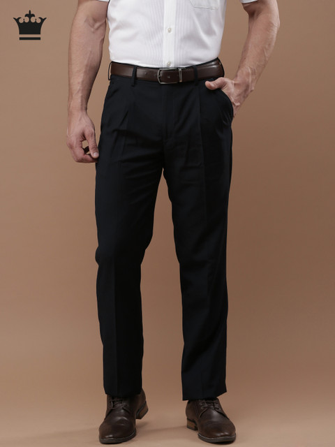 

Louis Philippe Men Navy Classic Regular Fit Solid Formal Trousers, Navy blue