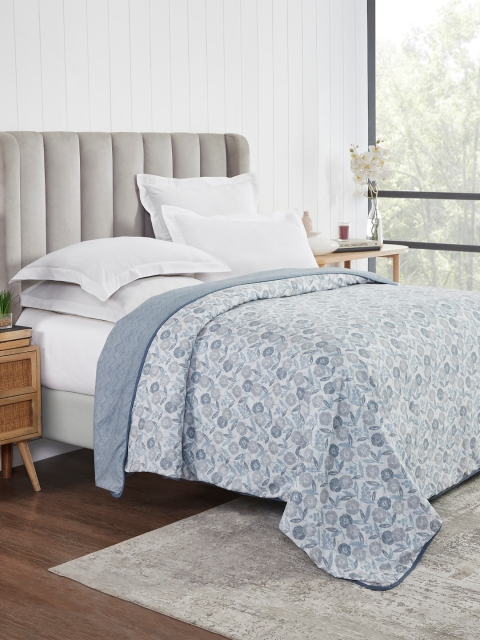 

Trident Blue & White 80 GSM Floral Printed Reversible AC Room Single Bed Dohar