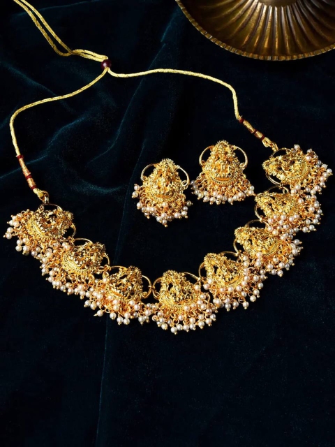 

LAFORWORD Gold-Plated White Beaded Jewellery Set