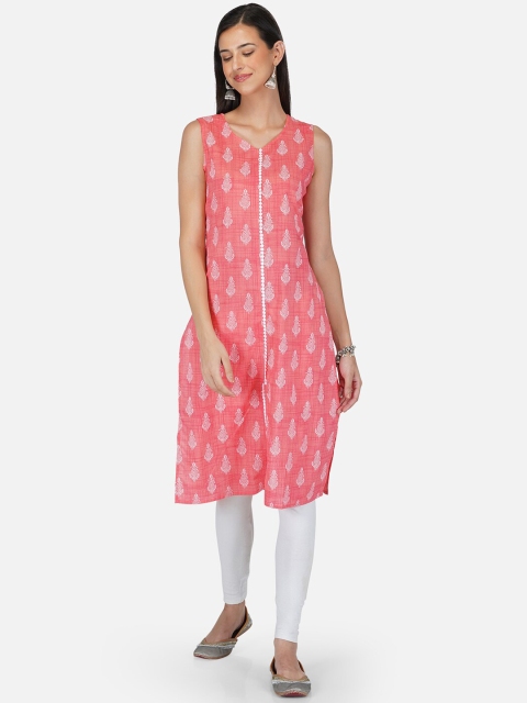 

METRO-FASHION Women White Ethnic Motifs Printed Thread Work Floral Kurta