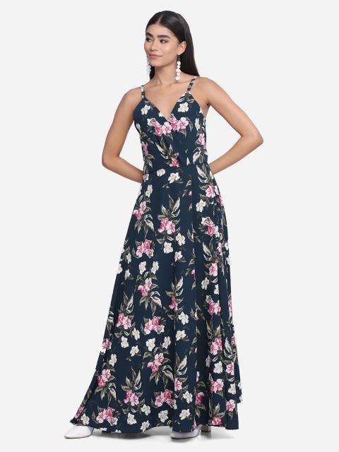 

SAKIA Women Teal & Pink Floral Printed Maxi Dress