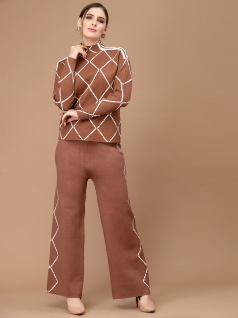 

Mafadeny Women Brown & White Self Design Co-Ords