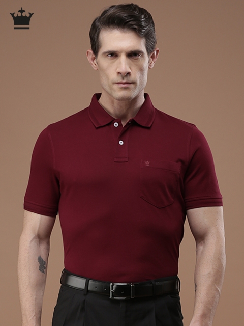 

Louis Philippe Men Maroon Solid Polo Collar T-shirt
