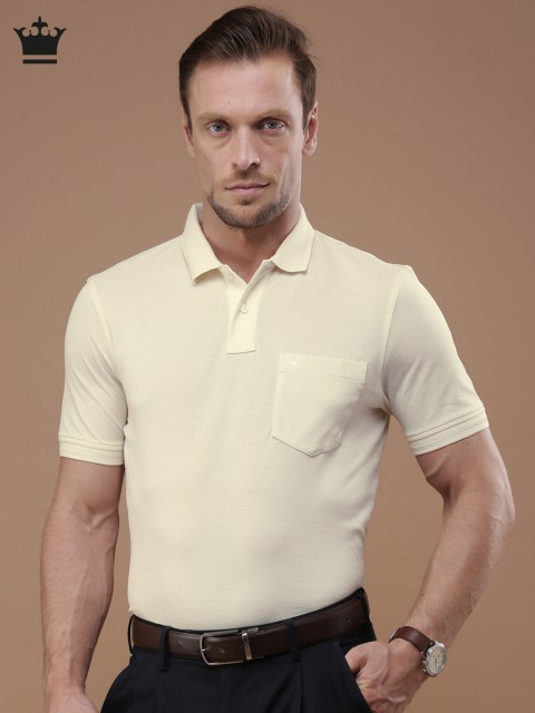 

Louis Philippe Men Off-White Solid Polo Collar Pure Cotton T-shirt