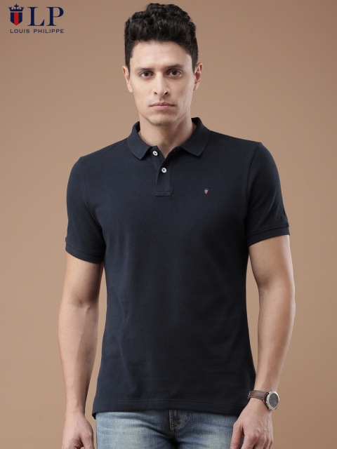 

Louis Philippe Sport Men Navy Blue Solid Polo Collar T-shirt