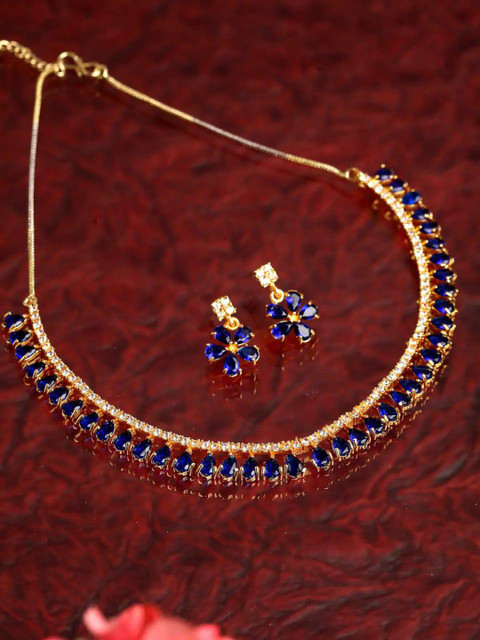 

LAFORWORD Gold-Plated Blue Beaded Jewellery Set