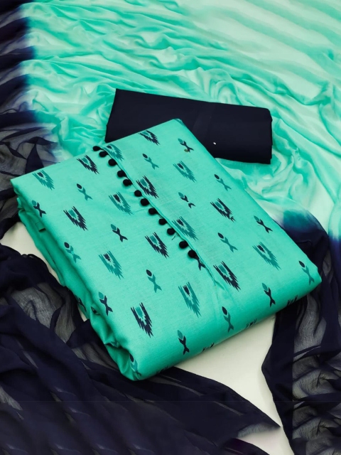 

MORLY Women Sea Green & Navy Blue Printed Unstitched Dress Material