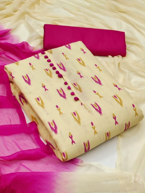 

MORLY Beige & Pink Printed Unstitched Dress Material