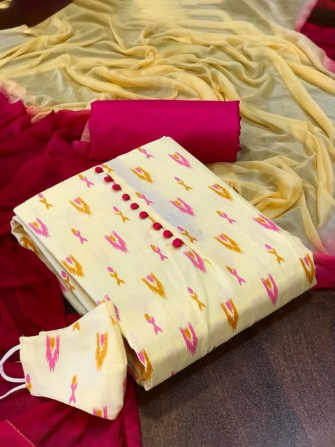 

MORLY Women Beige & Pink Printed Unstitched Dress Material