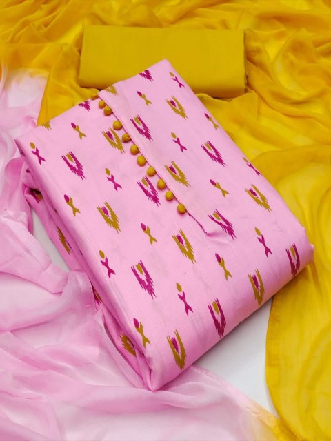 

MORLY Pink & Yellow Printed Unstitched Dress Material