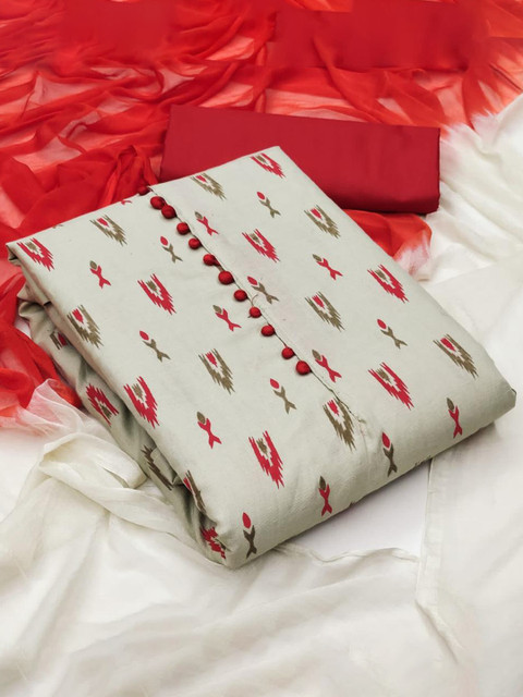 

MORLY White & Red Printed Unstitched Dress Material