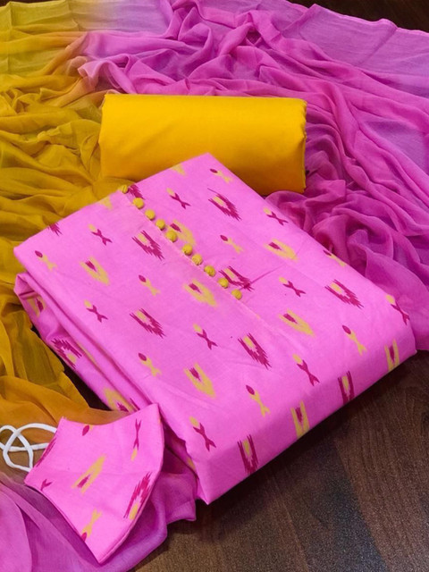 

MORLY Pink & Yellow Printed Unstitched Dress Material