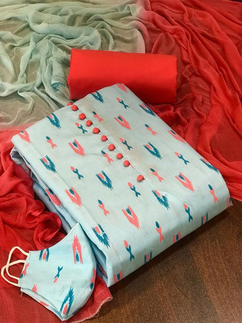 

MORLY Women White & Red Printed Unstitched Dress Material