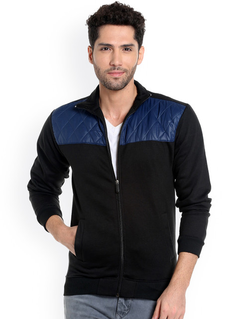 

Campus Sutra Men Black & Blue Colourblocked Bomber Jacket