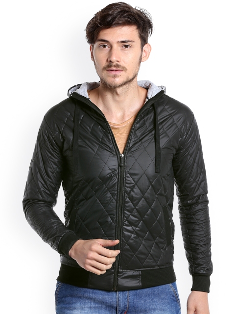 

Campus Sutra Men Black Solid Quilted Jacket