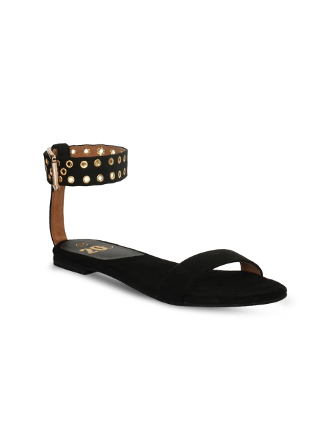 

20Dresses Women Black Solid Synthetic Open-Toed Flats