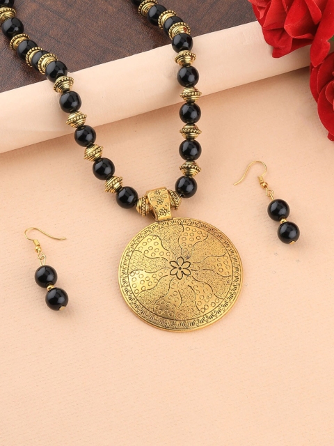 

Silver Shine Gold-Plated Black Beaded Jewellery Set