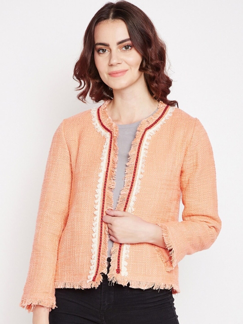 

Be Indi Women Orange & White Tailored Embroidered Jacket