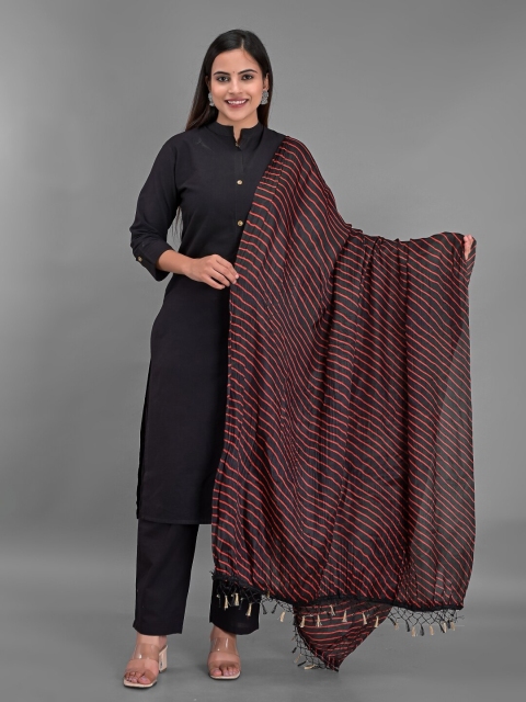 

Apratim Black & Red Printed Leheriya Dupatta