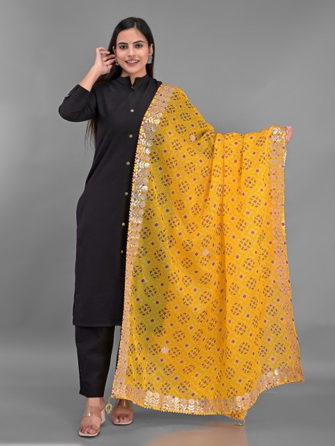 

Apratim Women Yellow & Pink Printed Gota Patti Cotton Blend Dupatta