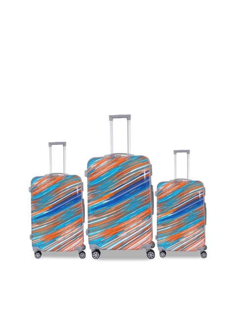 

Polo Class Set Of 3 Blue & Orange Colored Printed Trolley Bag