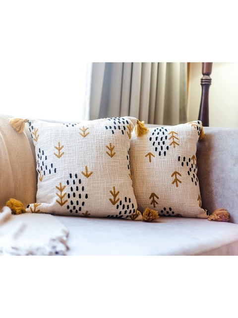 

aRDENMEAD Set of 2 Embroidered Square Cushion Covers, Off white