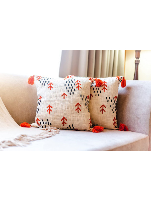 

aRDENMEAD Set of 2 Embroidered Square Cushion Covers, Off white