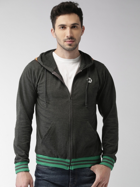 

Harvard Men Charcoal Grey Solid Hooded Sweatshirt