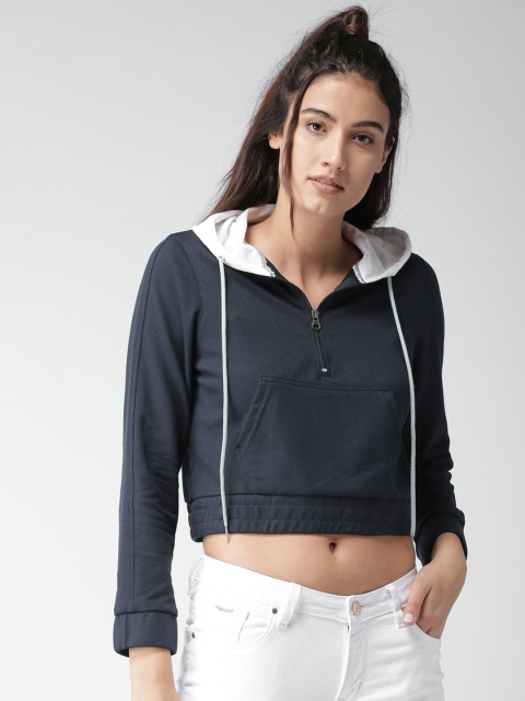 

Harvard Women Navy Blue Solid Hooded Crop Sweatshirt