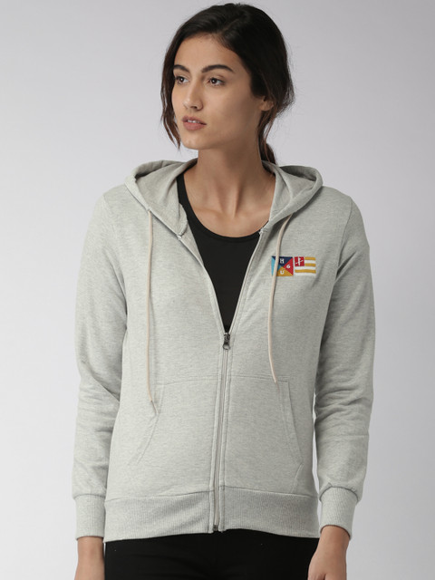 

Harvard Women Grey Melange Solid Hooded Sweatshirt