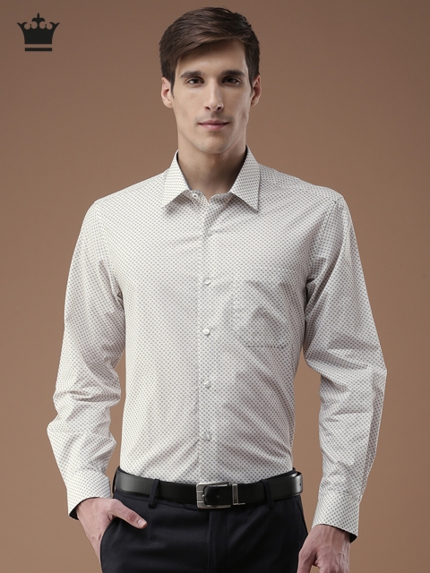 

Louis Philippe Men Cream-Coloured Milano Slim Fit Printed Formal Shirt