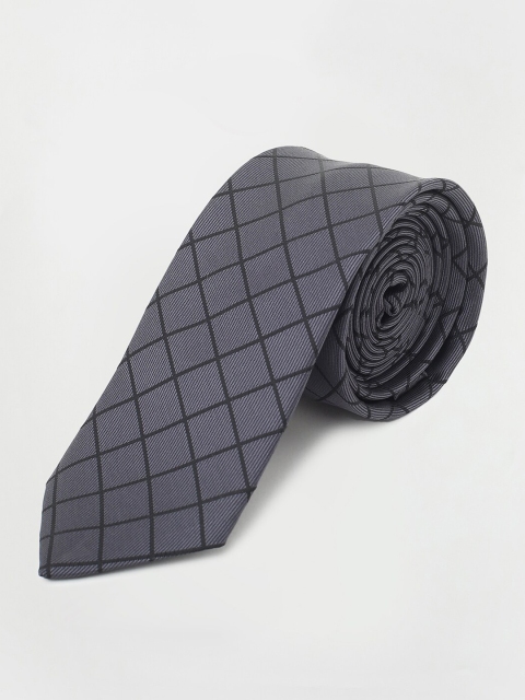 

CODE by Lifestyle Men Grey & Black Checked Microfiber Broad Tie