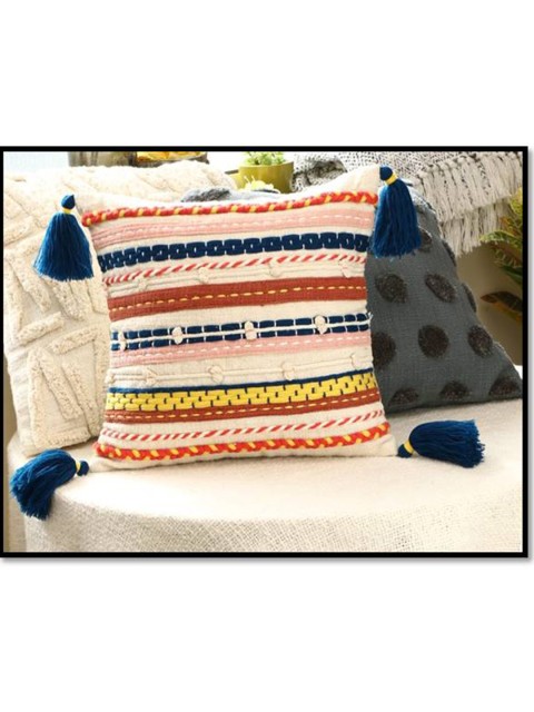 

HERE&NOW Blue & Brown Embroidered Square Cushion Cover